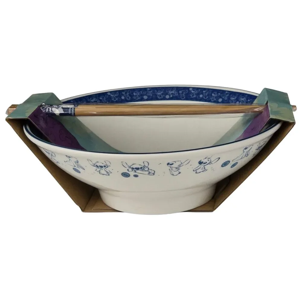 Disney Stitch Ceramic Ramen Noodle Bowl with Chopstick‎ Set of 3pc 30oz